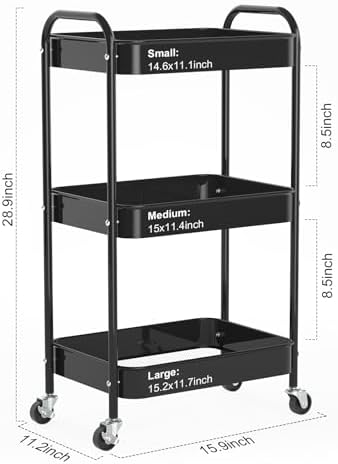 3-Tier Rolling Cart, Metal Utility Storage Carts - Image 2