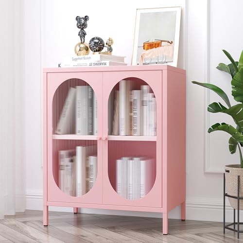 Small 2 Transpanrent Door Metal Storage Side Buffet Cabinet - Image 6