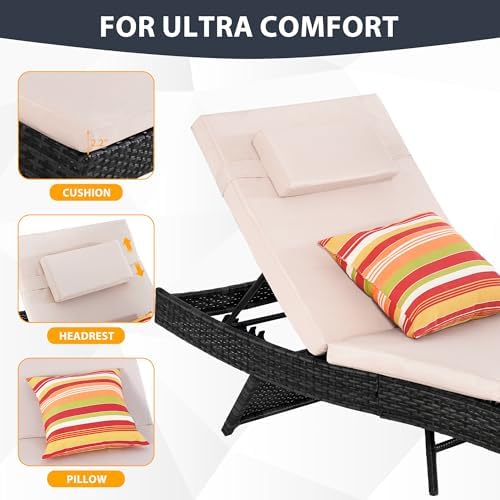 Sundale Outdoor Chaise Lounge Set of 2, Rattan Wicker Patio Lounge Chairs - Image 4
