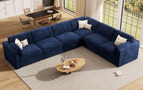 Oversized Modular Sectional Sofa V-Shaped Cloud Couches Blue - Image 3