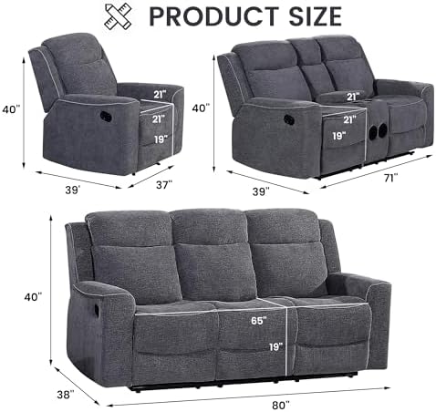 Betsy Furniture Soft Microfiber Manual Reclining Sofa Set, Sofa w/Dropdown Table - Image 2