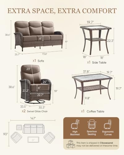Belord Upgraded 6“ Cushion Luxury 5 Piece Patio Furniture Set - Image 2