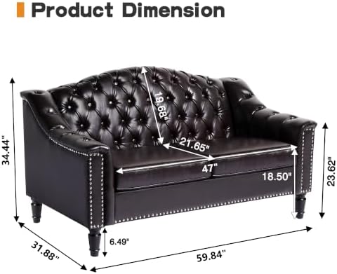 LEVNARY Chesterfield Loveseat Leather, Upholstered Sofa - Image 2