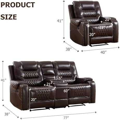 EBELLO 2-Piece Manual Recliner Sofa Set, Faux Leather Adjustable Single - Image 2