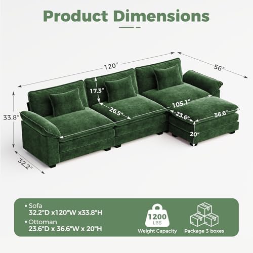 CDCASA 120" Oversized Modular Sectional Sofa, Comfy L-Shaped Cloud Couch - Image 2