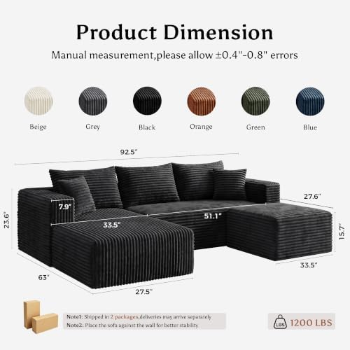92.5" U-Shaped Boneless Modular Sectional Sofa, 3 Seater Sofa - Image 2