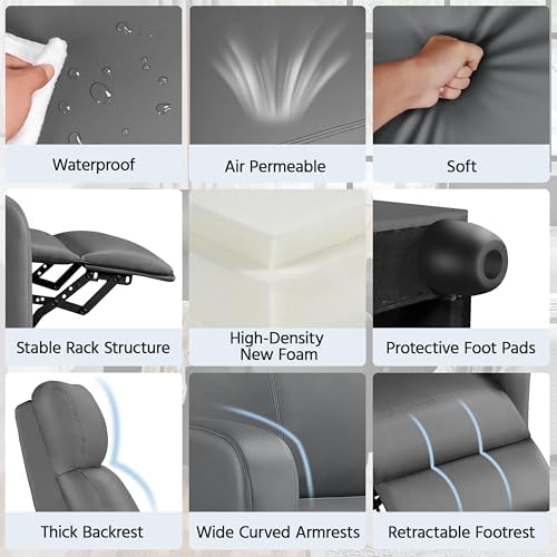 Yaheetech Recliner Chair with 3 Adjustable Angles Living Room Chairs Gray - Image 6