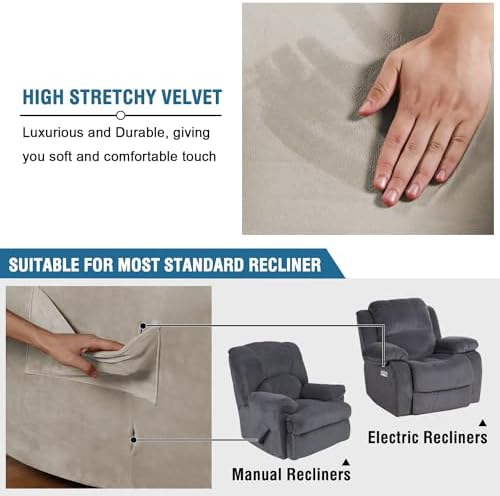 H.VERSAILTEX Velvet Recliner Chair Covers 1-Piece - Image 3