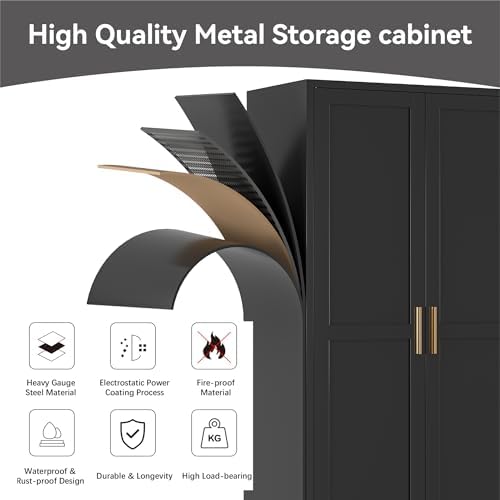 Bevivog 71" Black Metal Garage Storage Cabinets - Image 4