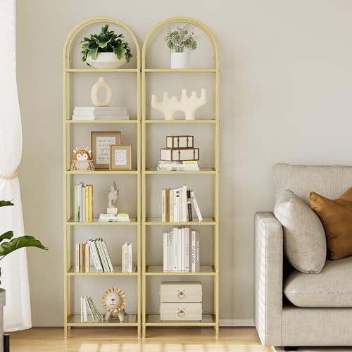 Homhedy 6-Tier Tall Gold Bookshelf, Arched Bookcase - Image 5