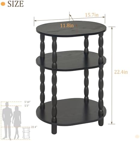 MaxSmeo Black Side Table, 3-Tier Small Oval End Table, Modern Night Stand Wood - Image 3