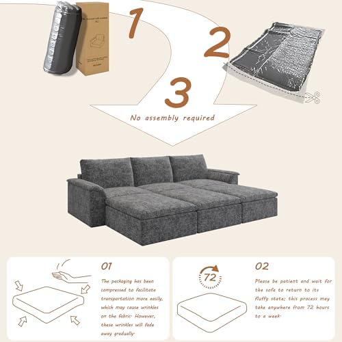 EASE MOOSE 115" Cloud Sleeper Sofa, Boneless Modular Couch - Image 3