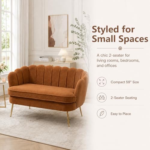 anwickjeff 59" Wide Modern Boucle Loveseat Small Sofa Small Mini Room Couch - Image 5