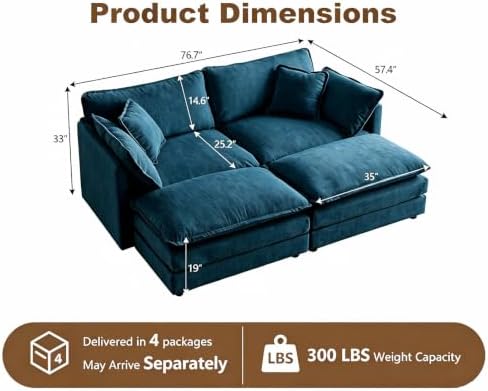 76.7” Loveseat Sofa with Ottoman, 4 Seat Cloud Couch Sectional - Image 2