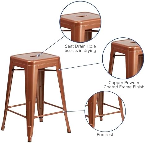Flash Furniture Kai Commercial Grade 4 Pack 24" High Backless Copper - Image 6