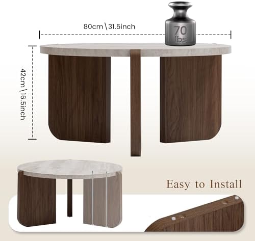 SUNBURY Coffee Table and End Table Sets, Round Marble Modern 3-Piece Living - Image 5