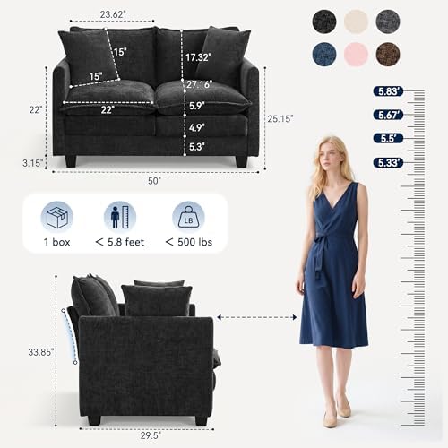 Loveseat Sofa Couch, Small Mini Compact 50" Love Seat 27" Deep Cloud Sofa Seat - Image 2