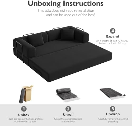 79in Boneless Couch Convertible Futon Sofa Bed Queen - Image 5