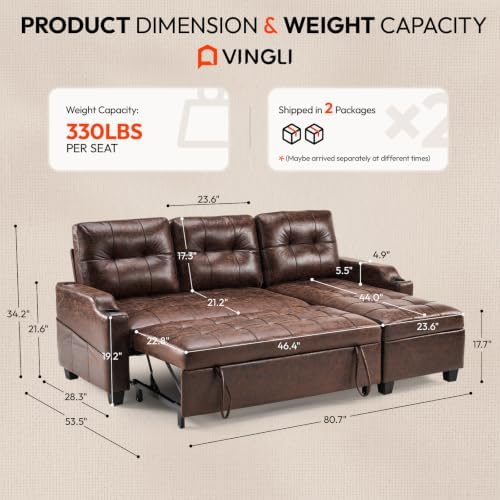 VINGLI L-Shaped Sectional Sleeper Sofa - Image 3