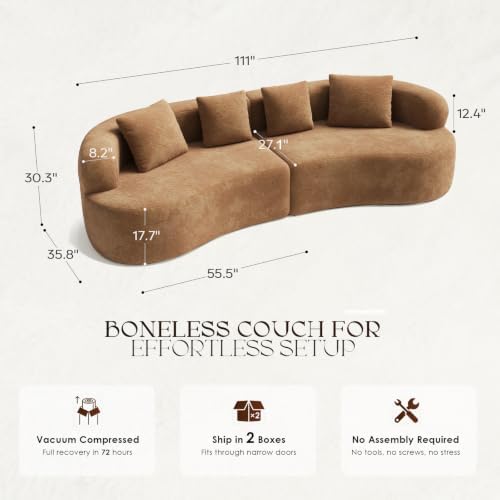 110" Boneless Sectional Couch Modern Curved Sofa - Image 2
