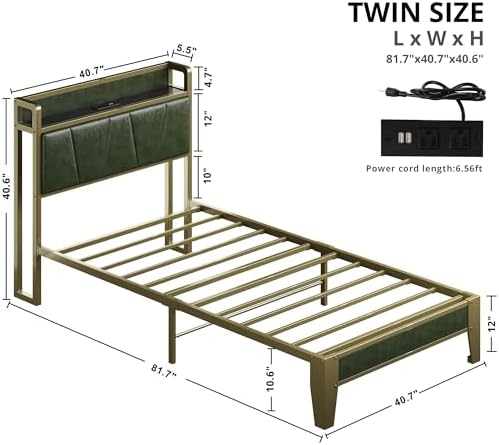 LIKIMIO Twin Bed Frame with Storage Headboard & Charging Station - Image 2