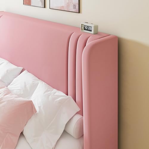 Allewie Queen Size Velvet Platform Bed Frame Frame, Tall Wingback Headboard - Image 4