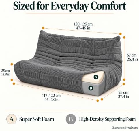 N&V Fireside Loveseat, Mid Century Armless Twin Size Floor Sofa, Soft Premium - Image 2