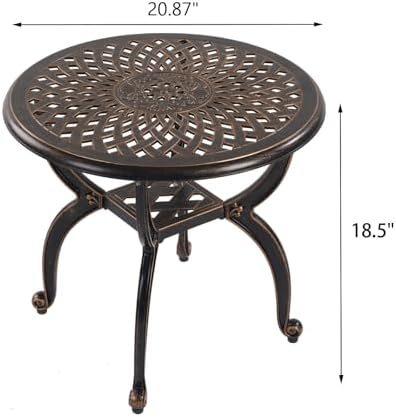Cast Aluminum Outdoor Side Table, All Weather Round Small Coffee Table - Image 3