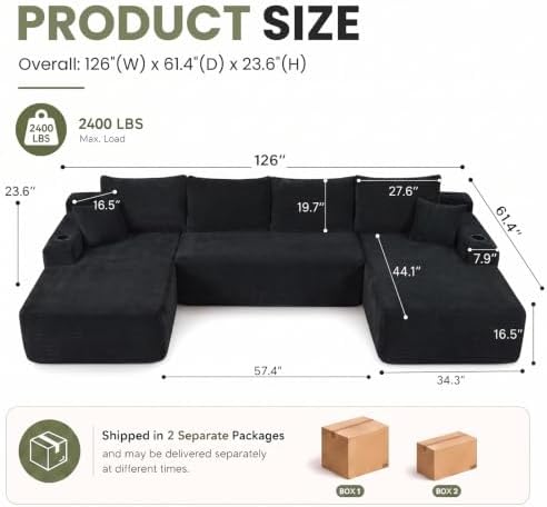 Yafylly 126" U Shaped Boneless Sectional Couch - Image 2