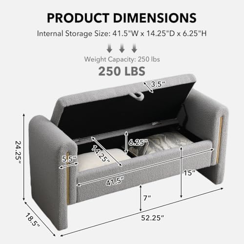 52" Flip-Top Storage Ottoman Bench, Teddy Entryway Bench - Image 2