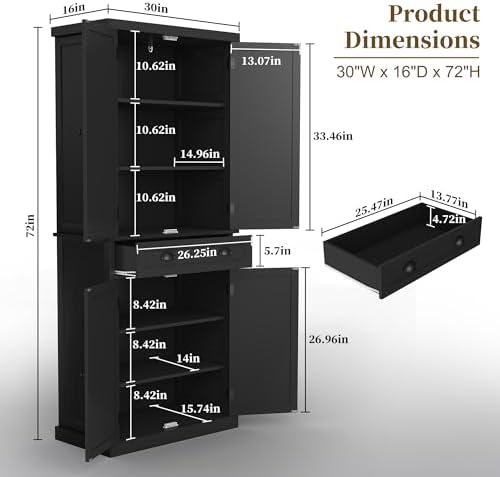 ARTPOWER 72" Tall Freestanding Pantry & Kitchen Storage Cabinet - Image 2