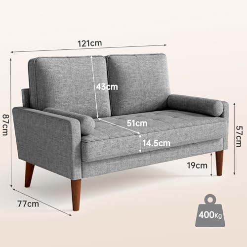 Light Grey 121 cm 2 Seater Sofa Small Sofa - Image 3