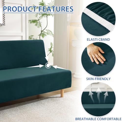 XINEAGE Velvet Armless Futon Cover, Stretch Pet Futon Slipcover, Dark Green - Image 5
