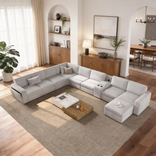 Vesgantti Modular 8-Seater Chenille L Shaped Sectional Sofa, Light Grey by Vesgantti