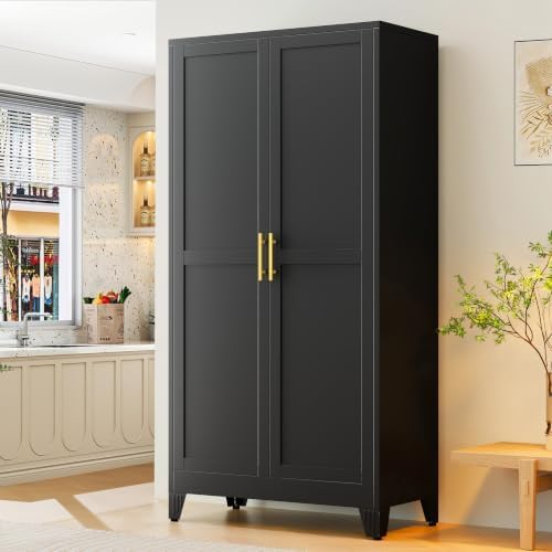 GAIOUS 79" Tall Kitchen Pantry Cabinet, Metal Storage Cabinet Black Cupboard by GAIOUS