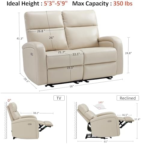 MCombo 56" Zero Wall Recliner Loveseat, 2-Seat Power Wall Hugger Sofa - Image 3