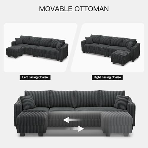 Belffin Sectional Couch with L-Shape Chaise L Shaped Couch with Ottoman - Image 4