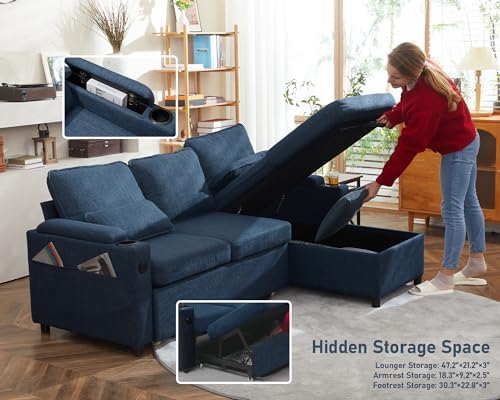 Sofa Bed Pull Out 2 in 1 Sectional Sleeper Sofa L Shaped Couch - Image 5