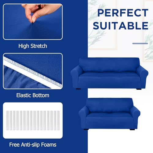 Peryiter 2 Pcs Couch and Loveseat Sofa Covers, Milk Silk - Image 4