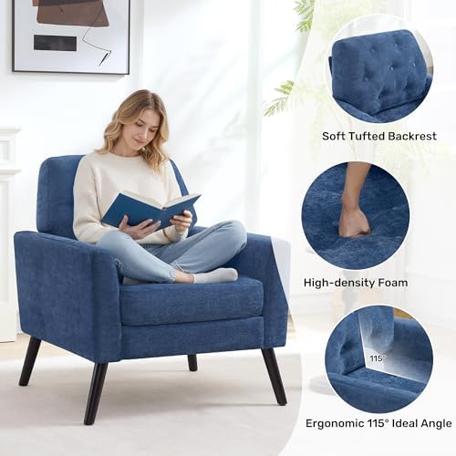 Accent Chair Set of 2, Mid Century Modern Living Room Chairs Reading Chair - Image 5
