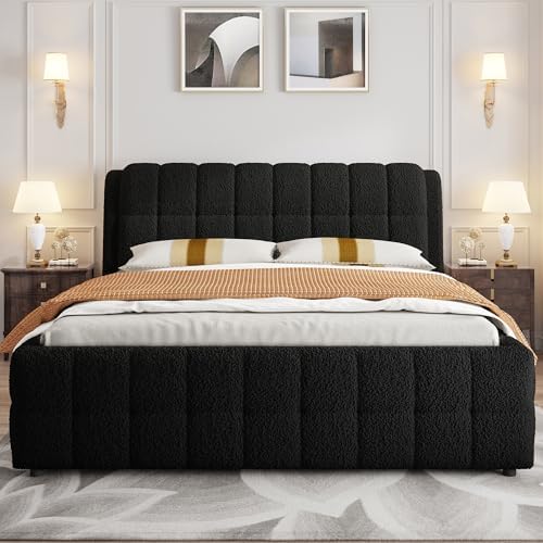 SOFTSEA California King Upholstered Bed Frame, Fleece Fabric Floor Platform Bed by SOFTSEA