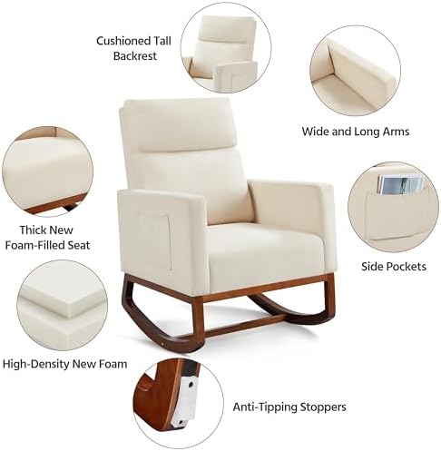 Yaheetech 28in Wide Padded High Back Nursery Rocking Chair - Image 6