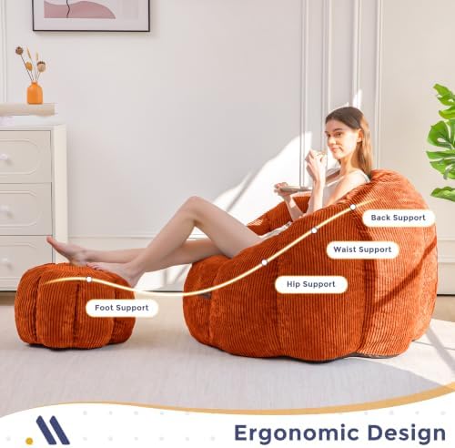 MAXYOYO Bean Bag Chair with Ottoman, Giant Pumpkin Lounge Chair - Image 6