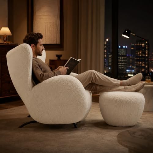 Oversized Teddy Chair and Ottoman Set, Upholstered, - Image 4