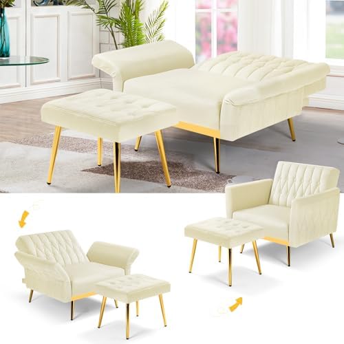 Velvet Accent Chair w/Ottoman & Adjustable Backrest - Image 4