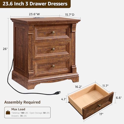 24"W 3 Drawer Dressers Farmhouse 26" Tall Side Table - Image 2