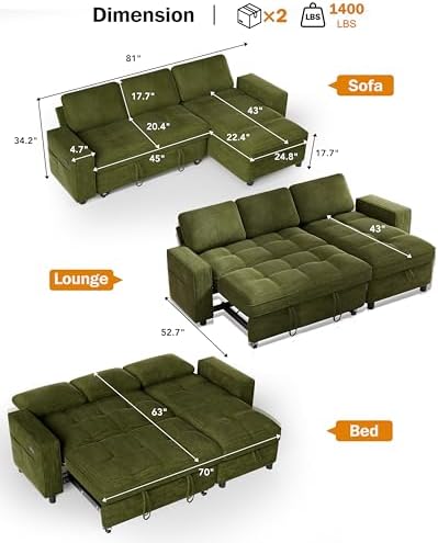 WEUP Modular Sectional Sleeper Sofa Bed, Pull Out Couch - Image 2