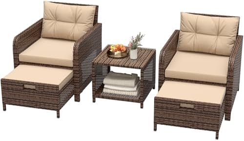 LHBcraft 5 Piece Patio Furniture Set, PE Wicker Outdoor Furniture Set by LHBcraft-US