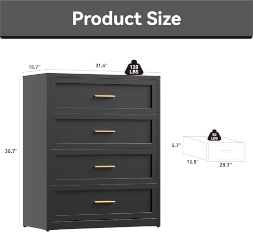YAUWOH 4 Drawer Metal Dresser, Heavy Duty Steel Storage Dresser - Image 3