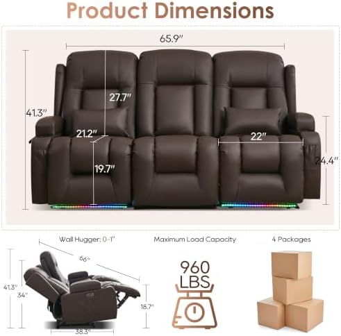 TUNYI Wall Hugger Loveseat Recliner Sofa - Image 2